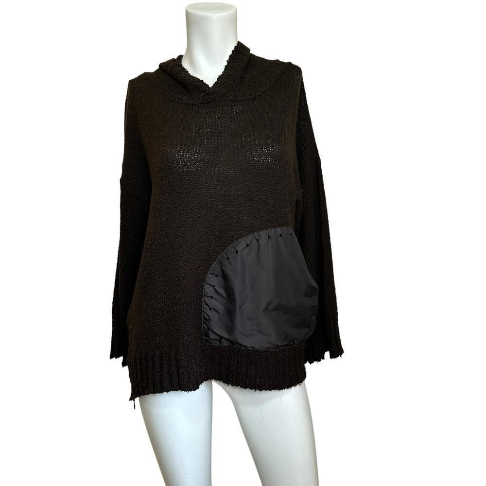 Cop. Copine Brown Patch Pocket Side Zipper Funky Sweater with Hood sz L